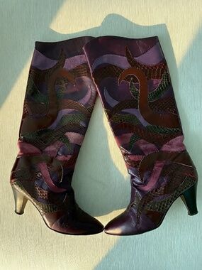 Vintage Ottorino Bossi Patchwork Snakeskin Boots 37.5 Made in Italy